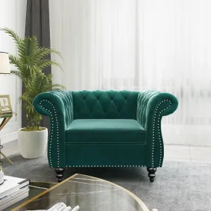 Living Room Chair, Modern Velvet Chesterfield Sofa Chair, Mid Century Single Sofa Couch Chair with Tufted Back and Rolled Arms, Accent Sofa Chair for Living Room Apartment, Green