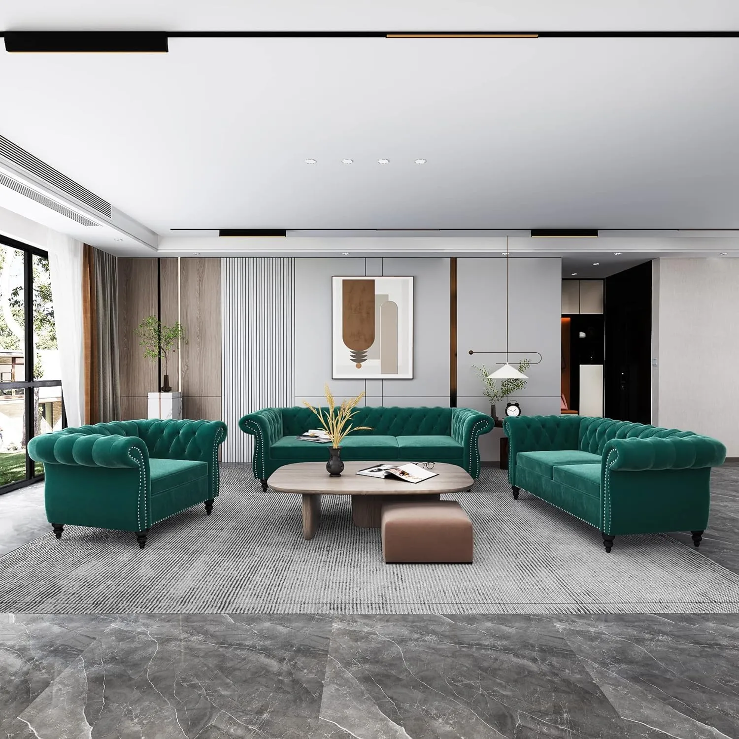 Living Room Chair, Modern Velvet Chesterfield Sofa Chair, Mid Century Single Sofa Couch Chair with Tufted Back and Rolled Arms, Accent Sofa Chair for Living Room Apartment, Green