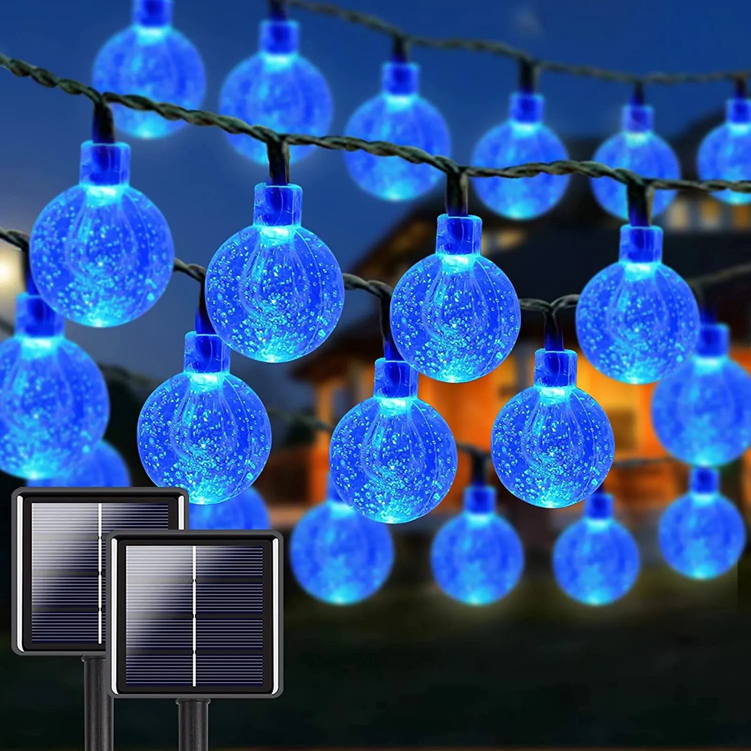 LORRYTE  2-Pack 100 LED 64FT Crystal Globe Solar String Lights, Super Bright Solar Christmas Lights Outdoor, Waterproof 8 Lighting Modes Solar Globe Lights for Christmas Tree Decor Garden Patio (Warm White)