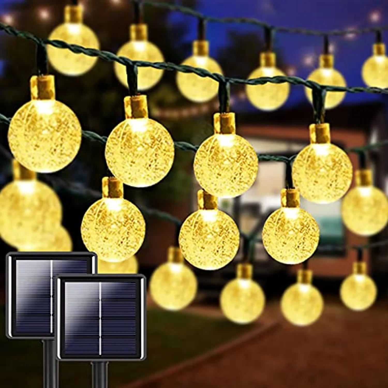 LORRYTE  2-Pack 100 LED 64FT Crystal Globe Solar String Lights, Super Bright Solar Christmas Lights Outdoor, Waterproof 8 Lighting Modes Solar Globe Lights for Christmas Tree Decor Garden Patio (Warm White)