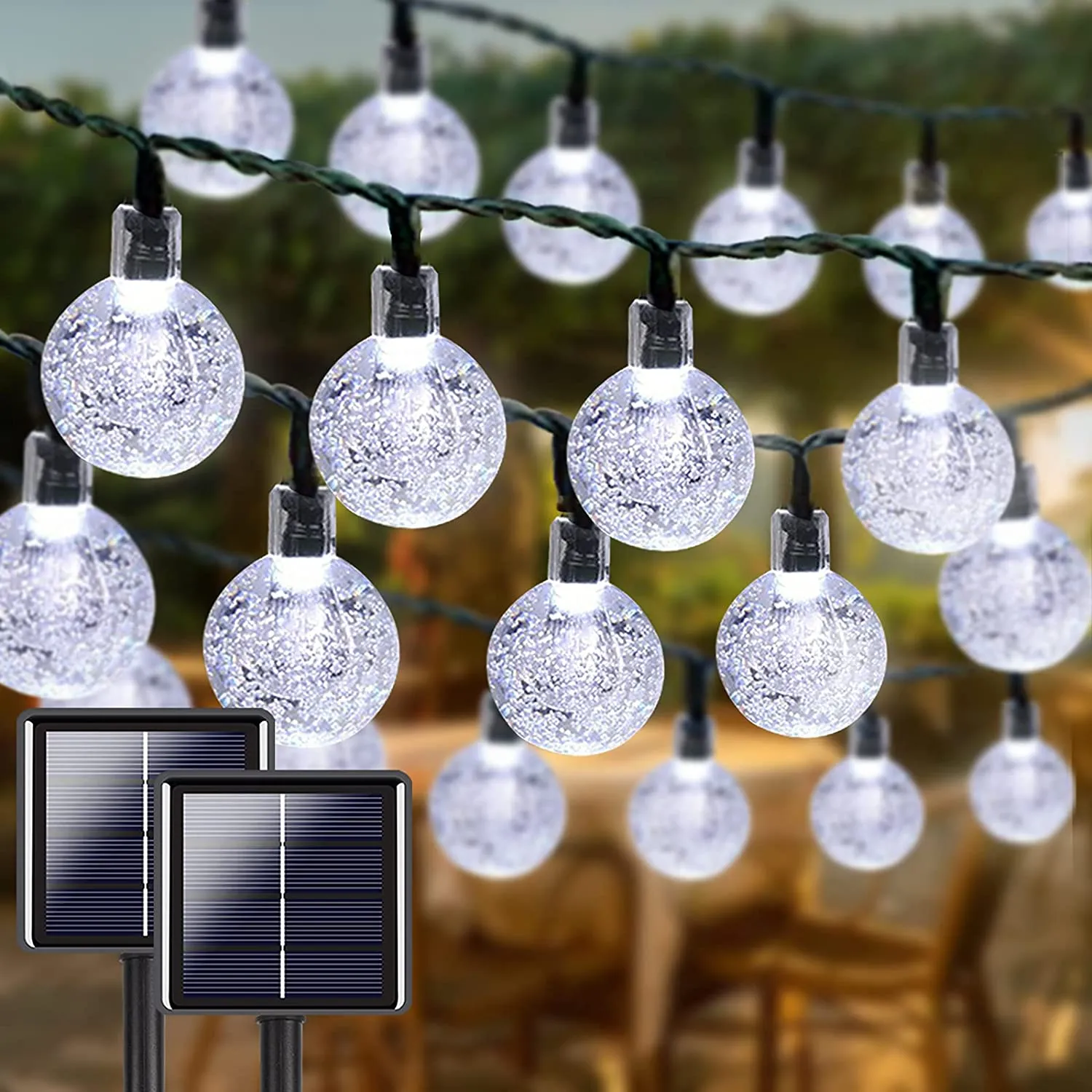 LORRYTE  2-Pack 100 LED 64FT Crystal Globe Solar String Lights, Super Bright Solar Christmas Lights Outdoor, Waterproof 8 Lighting Modes Solar Globe Lights for Christmas Tree Decor Garden Patio (Warm White)
