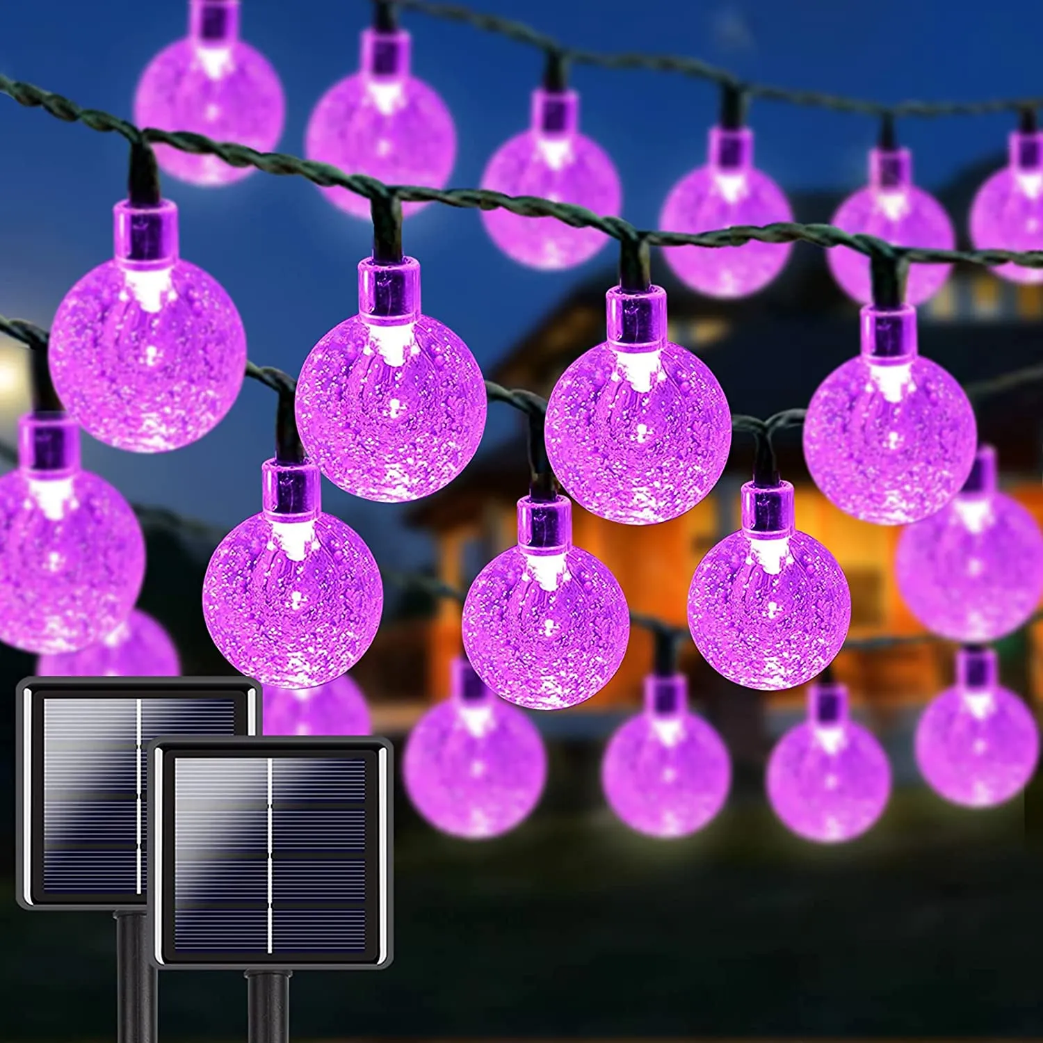 LORRYTE  2-Pack 100 LED 64FT Crystal Globe Solar String Lights, Super Bright Solar Christmas Lights Outdoor, Waterproof 8 Lighting Modes Solar Globe Lights for Christmas Tree Decor Garden Patio (Warm White)