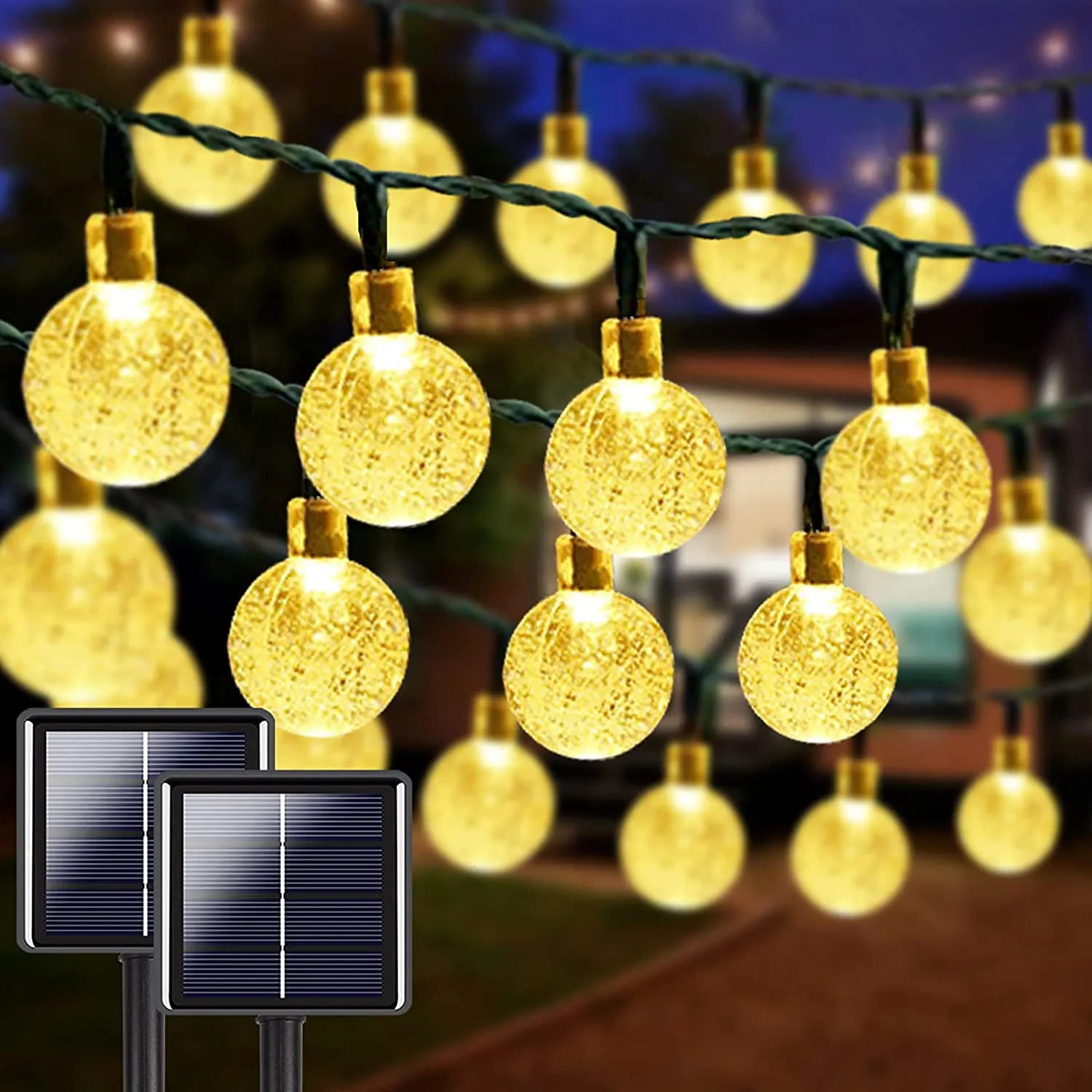 LORRYTE  2-Pack 100 LED 64FT Crystal Globe Solar String Lights, Super Bright Solar Christmas Lights Outdoor, Waterproof 8 Lighting Modes Solar Globe Lights for Christmas Tree Decor Garden Patio (Warm White)
