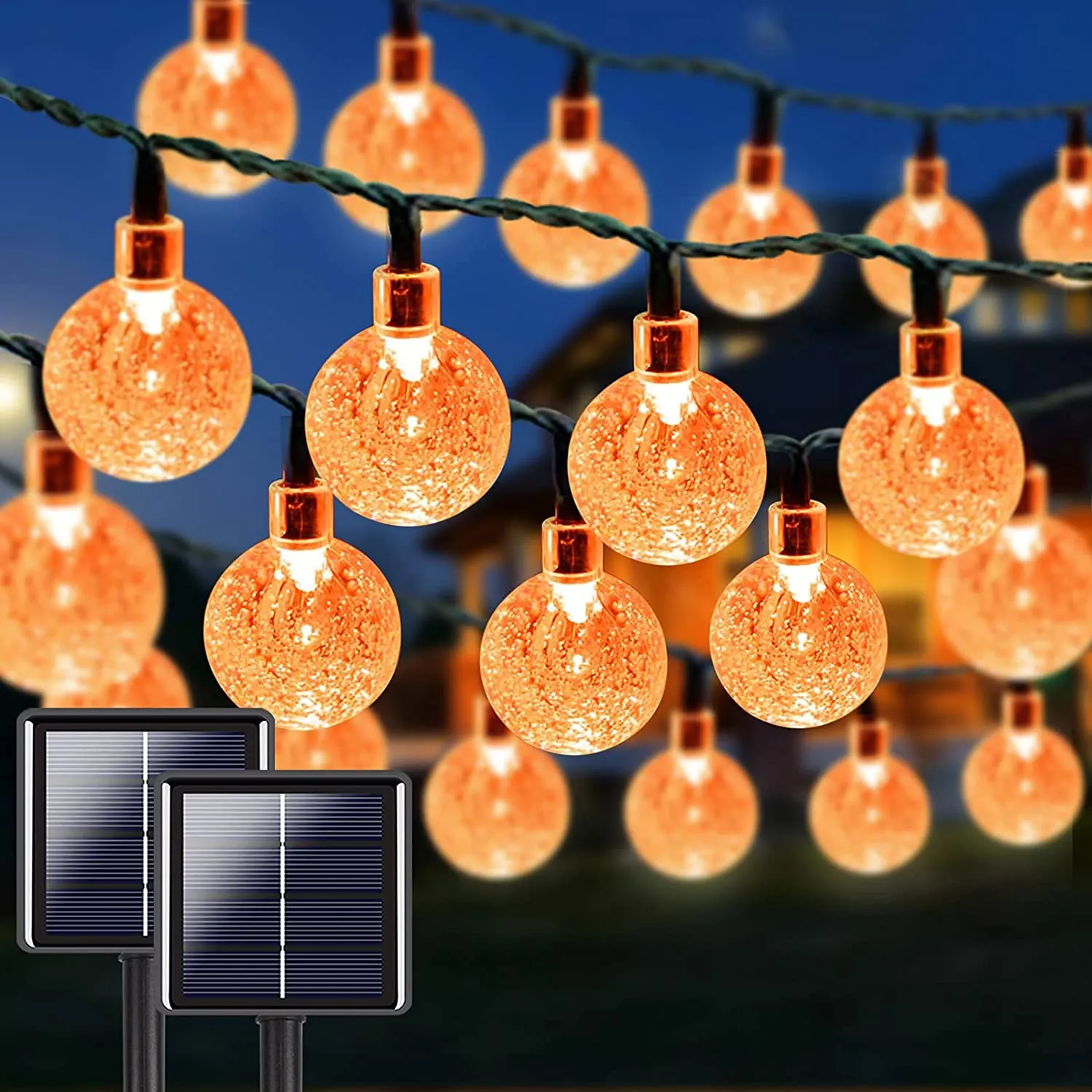 LORRYTE  2-Pack 100 LED 64FT Crystal Globe Solar String Lights, Super Bright Solar Christmas Lights Outdoor, Waterproof 8 Lighting Modes Solar Globe Lights for Christmas Tree Decor Garden Patio (Warm White)