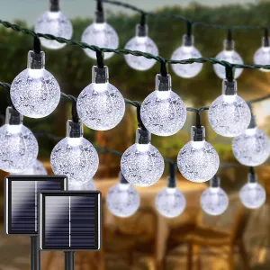 LORRYTE  2-Pack 100 LED 64FT Crystal Globe Solar String Lights, Super Bright Solar Christmas Lights Outdoor, Waterproof 8 Lighting Modes Solar Globe Lights for Christmas Tree Decor Garden Patio (Warm White)