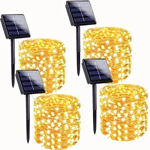LORRYTE  Super Bright 4-Pack 160FT 400 LED Solar String Lights Outdoor (Upgraded Larger LED Beads), Waterproof Solar Christmas Lights Outdoor 8 Modes Solar Fairy Lights for Garden Patio (Warm White)