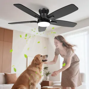 Low Profile Ceiling Fan With Light, 42inch Flush Mount Ceiling Fan with Lights and Remote for Bedroom/Living Room, Modern/Farmhouse Ceiling Fans for Indoor/Outdoor Reversible, 3CCT, Noiseless
