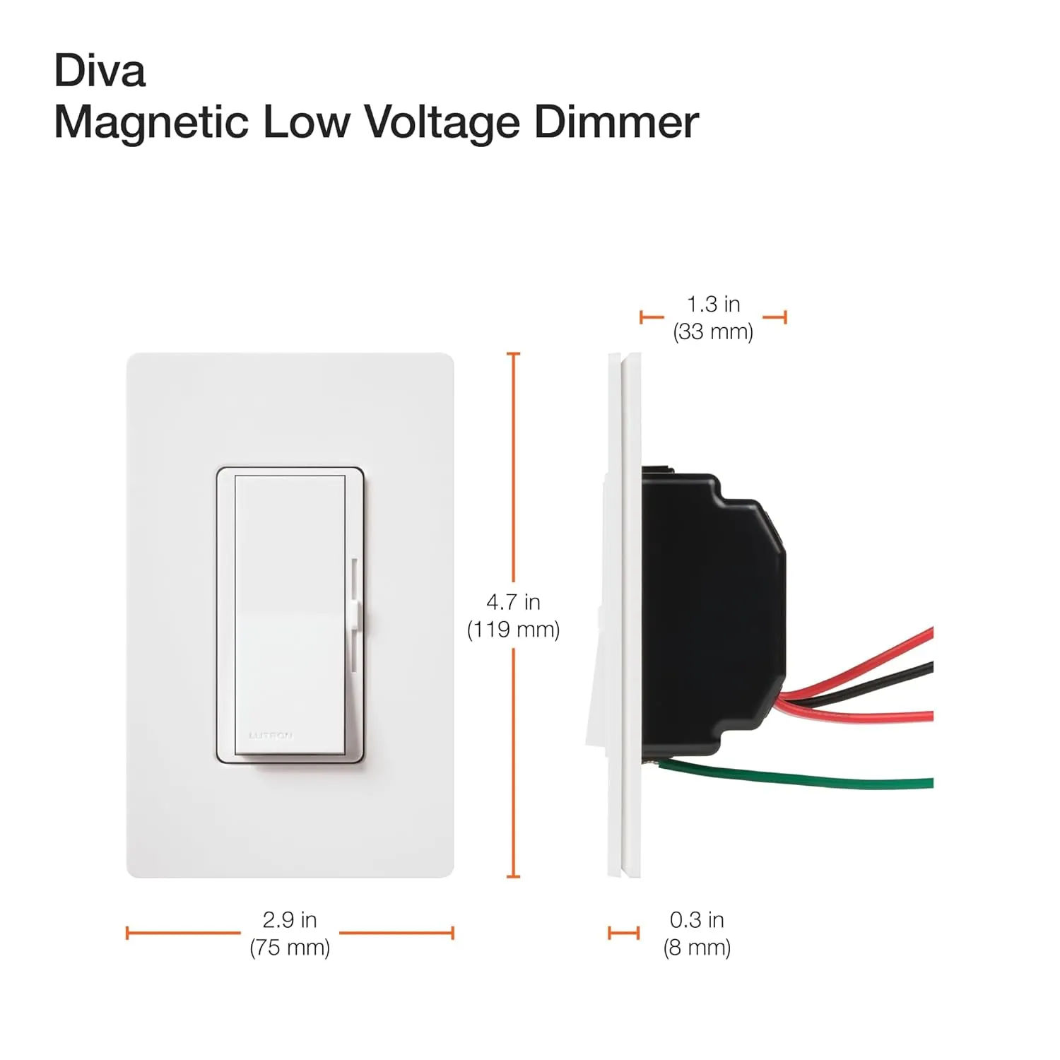 Lutron DVLV-600P-GR Diva 600-watt Single Pole Magnetic Low-Voltage Dimmer, Gray