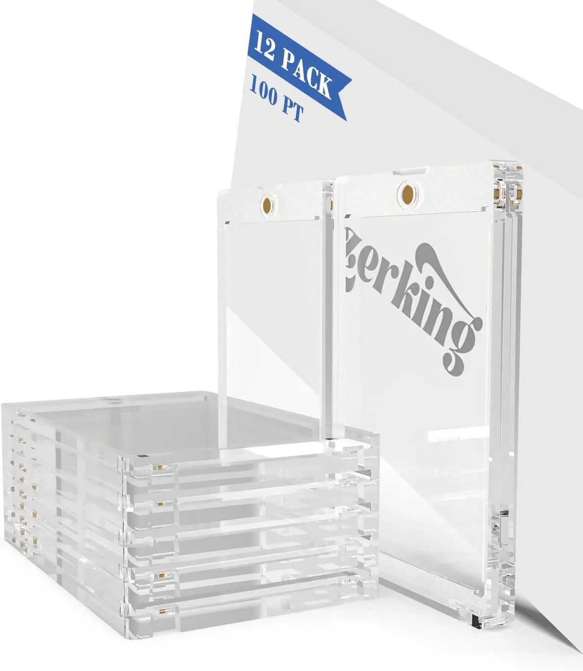 Lzerking Magnetic Card Holders - 12 Pack, One Touch Holder for Trading, Baseball, Sports Cards