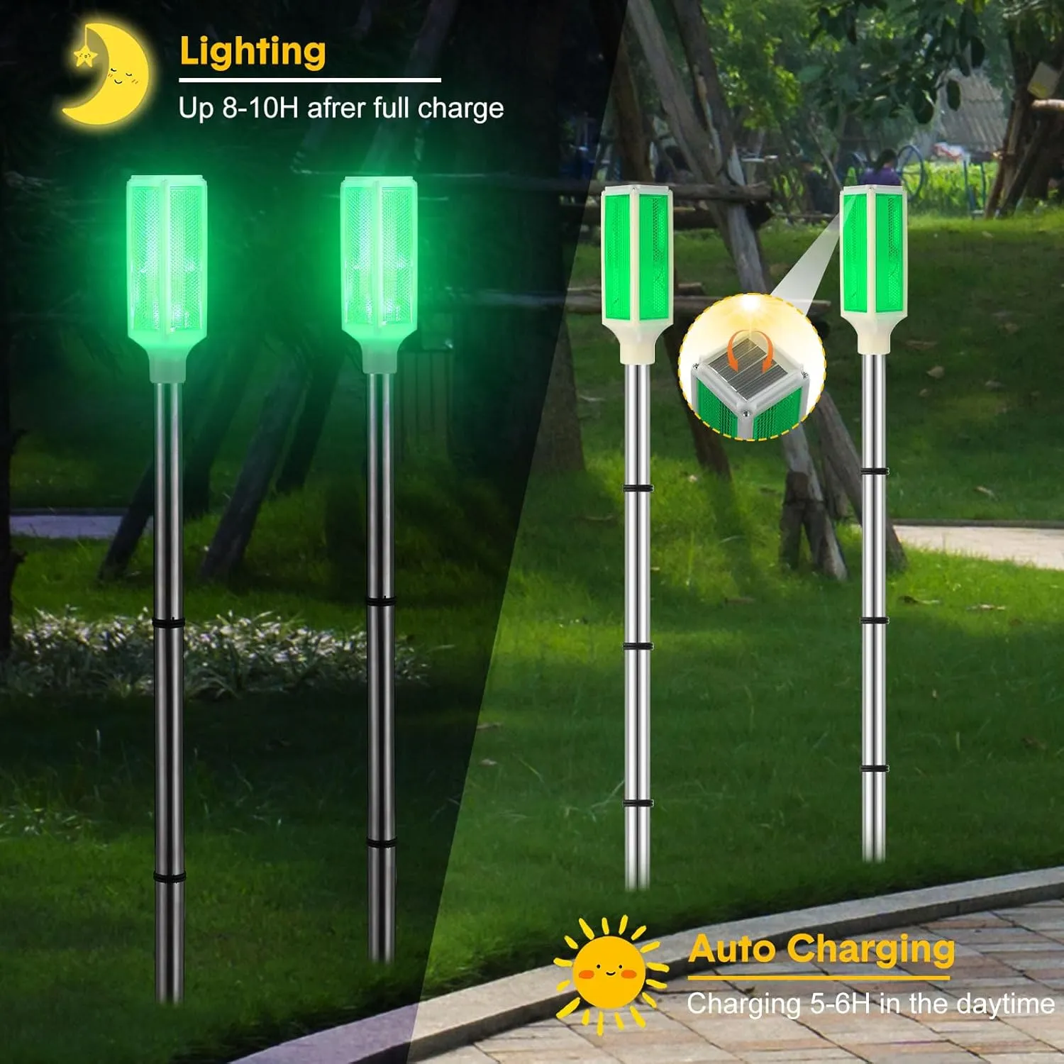 Macarrie Solar Powered Driveway Markers Driveway Lights Landscape Driveway Reflectors on Poles for Snow Road Outdoor Yard (Green,4 Pcs)