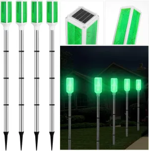 Macarrie Solar Powered Driveway Markers Driveway Lights Landscape Driveway Reflectors on Poles for Snow Road Outdoor Yard (Green,4 Pcs)
