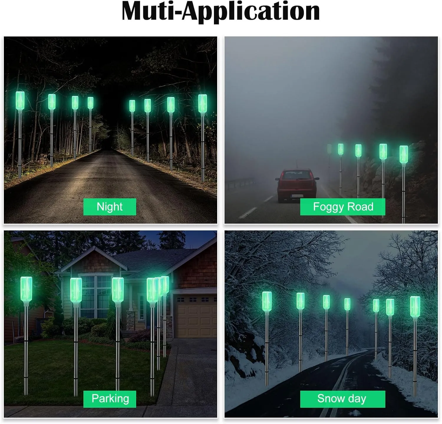 Macarrie Solar Powered Driveway Markers Driveway Lights Landscape Driveway Reflectors on Poles for Snow Road Outdoor Yard (Green,4 Pcs)