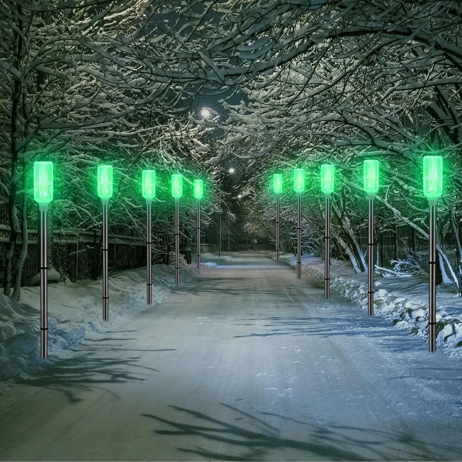 Macarrie Solar Powered Driveway Markers Driveway Lights Landscape Driveway Reflectors on Poles for Snow Road Outdoor Yard (Green,4 Pcs)