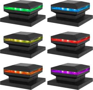 MAGGIFT 6 Pack Modern Solar Post Lights, Outdoor RGB Color Changing LED for Fence Deck Patio, Black Plastic, High Brightness Decorative Lighting, Lamp Fits 4x4, 5x5 or 6x6 Wooden Posts