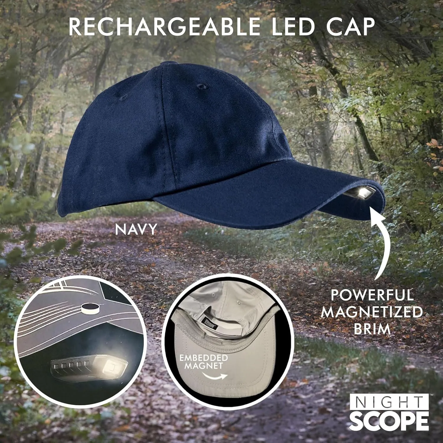 MagnaLite Pro Sport Cap with Hands-Free Magnetized Brim and Powerful Magnetic Rechargeable Mini-LED Attachment