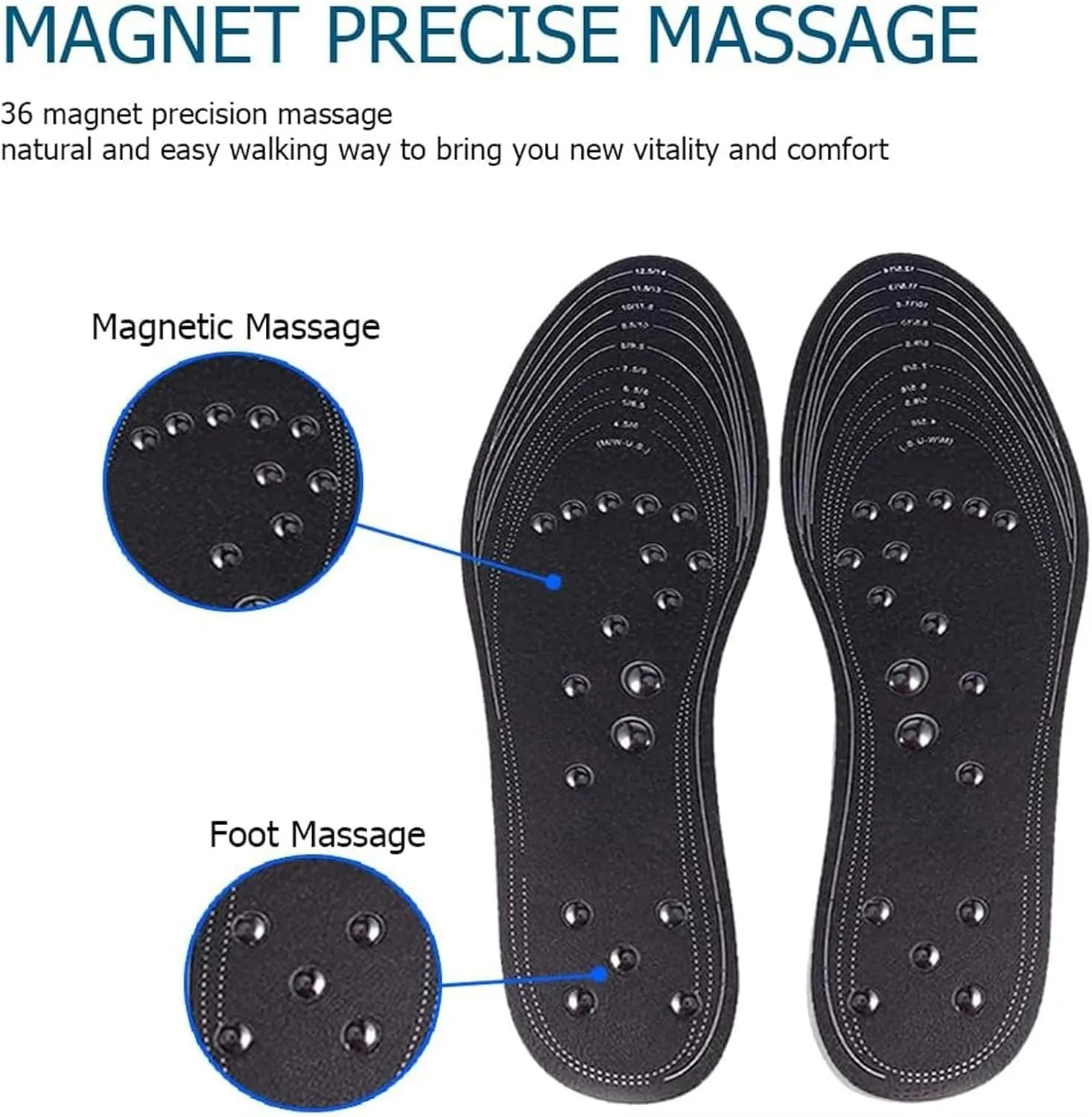 Magnet Massage Insole, Acupressure Insoles Magnetic Therapy Insoles, Acupressure Slimming Orthotic Insoles, Reflexology Pain Relief Shoe Insoles for Men/Women, 2 Pairs