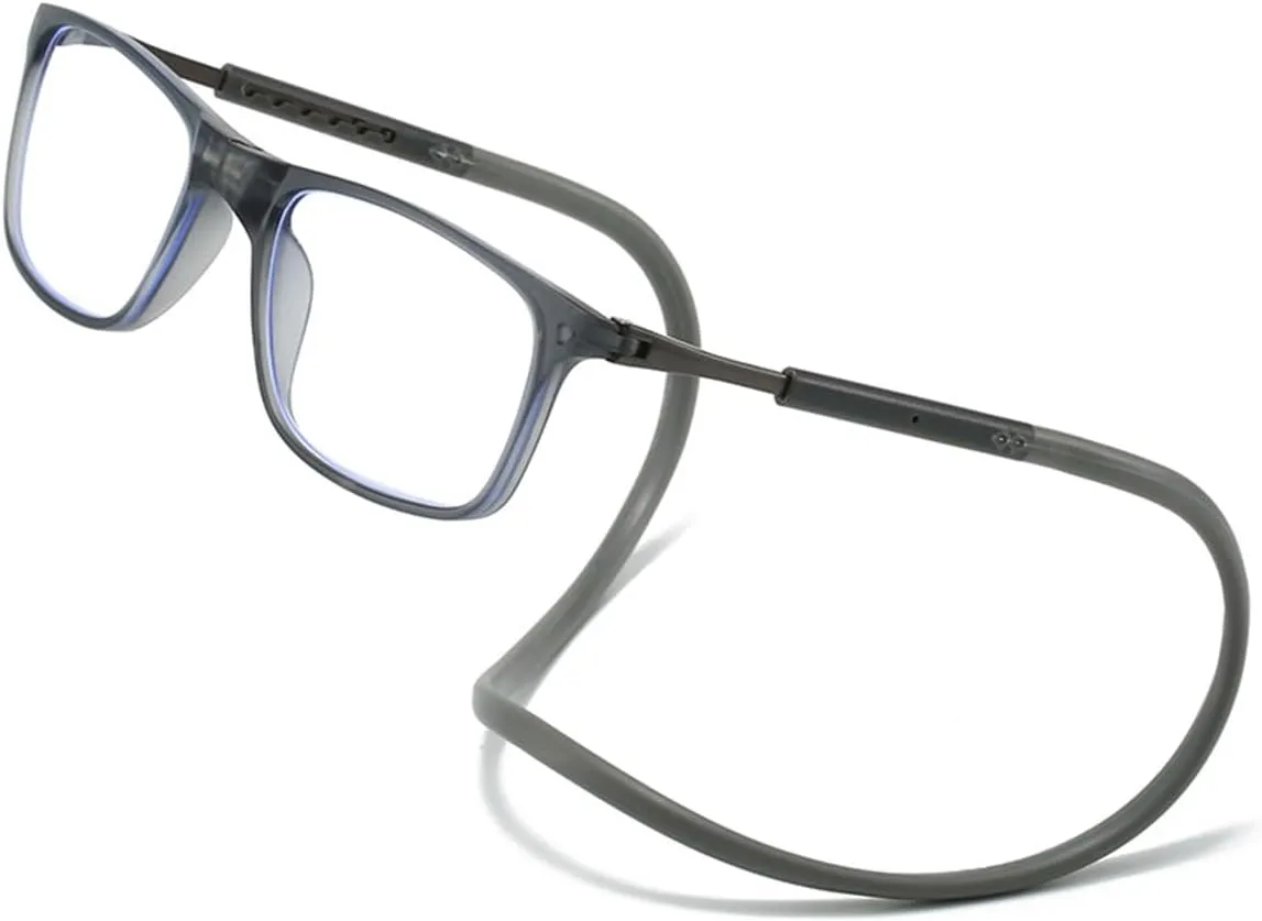 Magnetic Bridge Front Connect Reading Glasses Clear or Blue Light Lens Men&Women Around Neck Hang Adjustable Readers