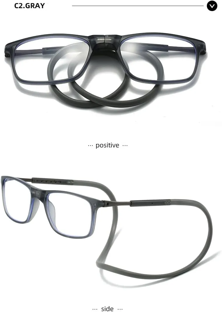Magnetic Bridge Front Connect Reading Glasses Clear or Blue Light Lens Men&Women Around Neck Hang Adjustable Readers