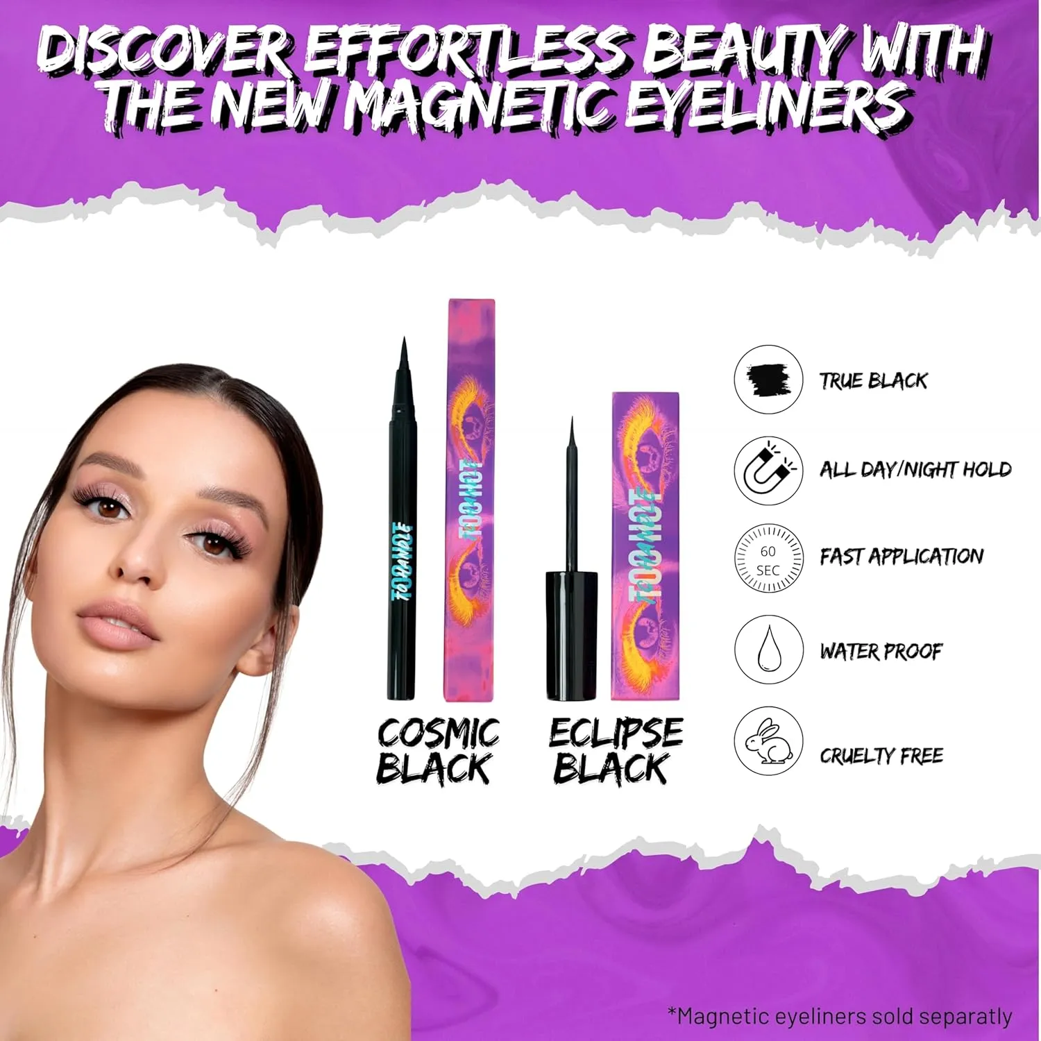 Magnetic Eyelashes with 12 Magnets – Premium Faux Mink Lashes | Reusable 50x | Universal Fit | Vegan & Cruelty-Free | Natural Look – 1 Pair (Too Flawless)