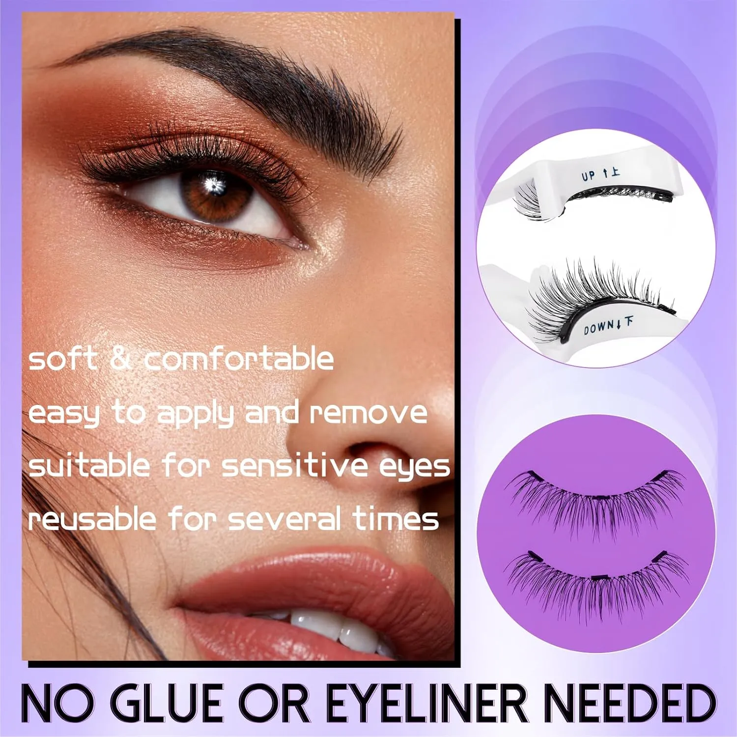 Magnetic Eyelashes With Applicator, Natural-looking, No Adhesive, No Eyeliner, Soft Comfortable Magnetic Lashes, Easy to Wear, Reusable (2Pair Eyelashes)
