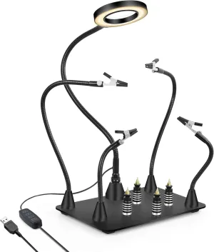 Magnetic Helping Hand, Soldering Helping Hands, PCB Circuit Board Holder with 3X LED Magnifying Lamp, Flexible Metal Arms Heavy Duty Base Electronic Repair Tool (Magnetic with Lamp)