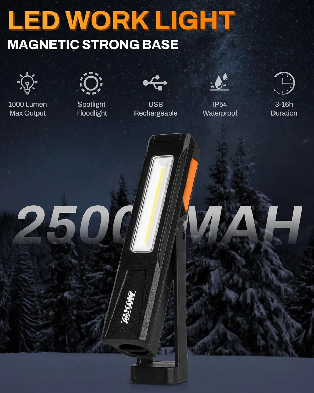 Magnetic LED Work Light, 700 LM Magnetic Light with Stand & Strong Magnetic Base, Rechargeable Mechanic Flashlight with Battery Pack, Portable Work Light for Car Repair, Garage, Emergency (1 PK)