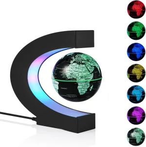 Magnetic levitation world map globe rotating levitation globe (with LED lights) office home desktop decorative gadgets friends teacher business birthday gift （blue）