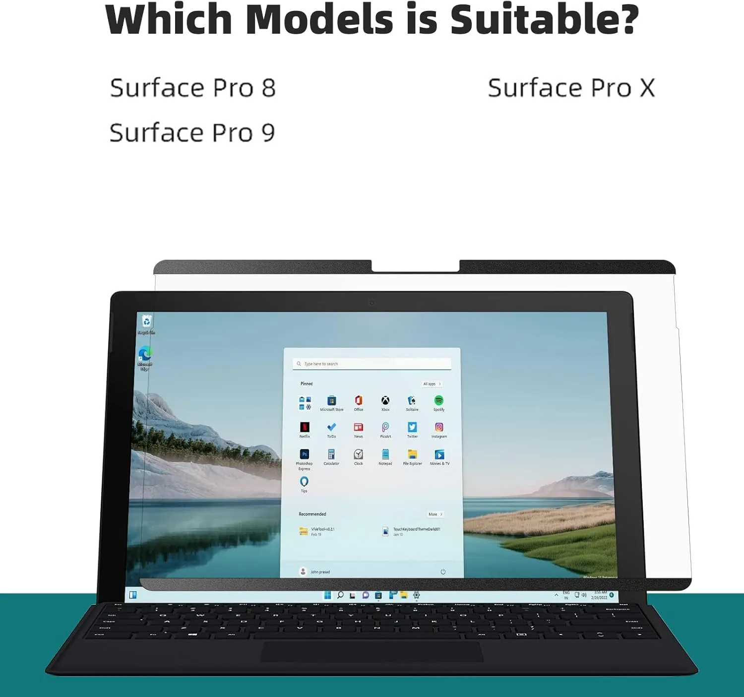 Magnetic Privacy Filter Compatible with Microsoft Surface Pro 10 (2024) / Pro 9 (2022) / Pro 8 (2021) / Pro X (2021, 2019), 13 Inch Removable Anti Spy Glare Blue Light Privacy Screen