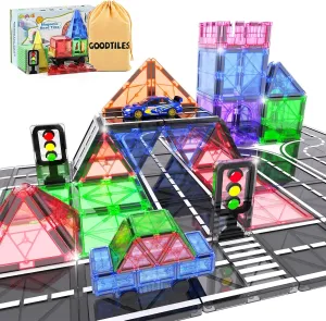 Magnetic Tiles Road Set with Car Kits, Magnetic Building Blocks Sensory Toys for Kids Ages 3-5 4-8, STEM Educational Toddlers Toys, Ideal Birthday&Christmas Gifts for 3  Years Old Boys and Girls