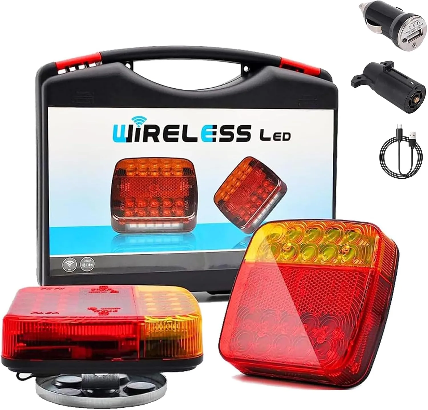 Magnetic Wireless Tail Lights for Trailer, 2025 Upgraded Wireless Trailer Lights Kit, Rechargeable Magnetic Led Trailers Light, for Truck, Rv, Camper, Boat, Carava (Magnetic type)