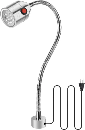 Magnetic Work Light, LED Machine Light with Flexible Gooseneck and Magnetic Base, Shop Tool Lamp for Lathe, Work Bench, Sewing Machine, Grill, Desk, Industrial Lighting Silver
