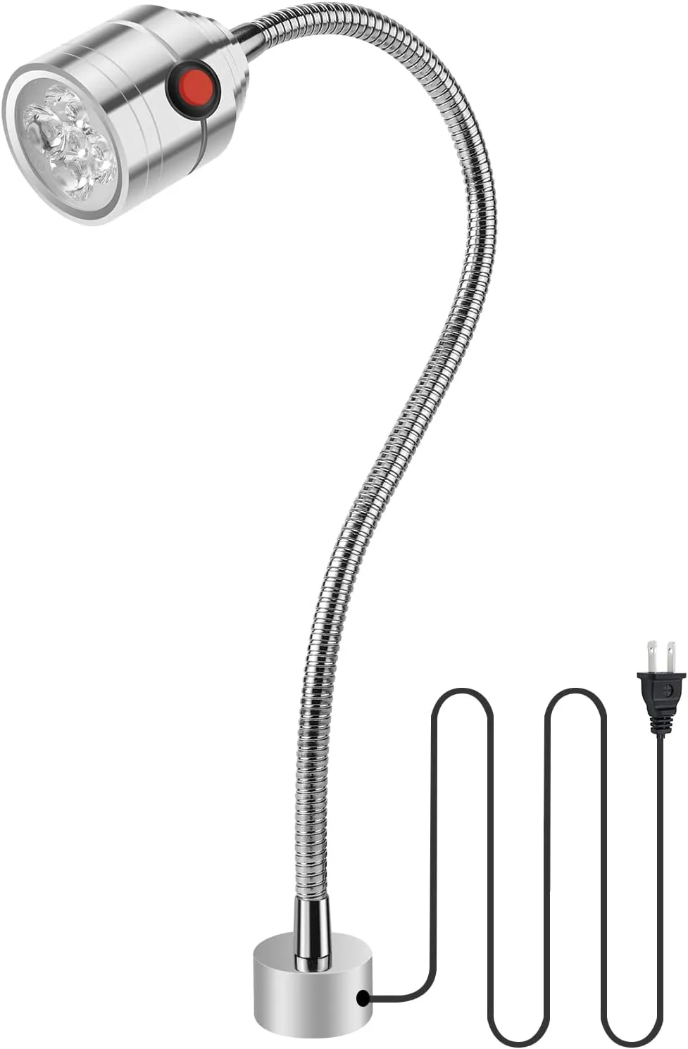 Magnetic Work Light, LED Machine Light with Flexible Gooseneck and Magnetic Base, Shop Tool Lamp for Lathe, Work Bench, Sewing Machine, Grill, Desk, Industrial Lighting Silver