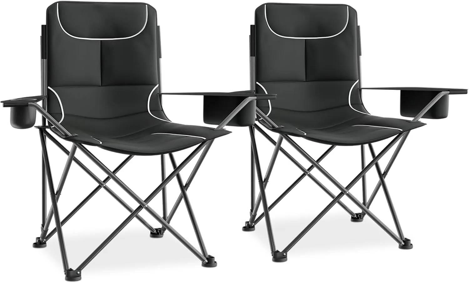 Magshion High Back Camping Chairs for Adults, 3 Position Adjustable Backrest, Folding Lightweight Lawn Chair & Side Pocket, Cup Holder and Storage Bag for Picnic Hiking, Supports 250lbs, 2PCS, Black