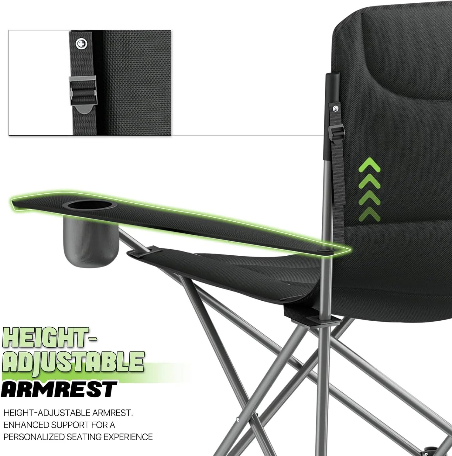 Magshion High Back Camping Chairs for Adults, 3 Position Adjustable Backrest, Folding Lightweight Lawn Chair & Side Pocket, Cup Holder and Storage Bag for Picnic Hiking, Supports 250lbs, 2PCS, Black