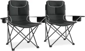 Magshion High Back Camping Chairs for Adults, 3 Position Adjustable Backrest, Folding Lightweight Lawn Chair & Side Pocket, Cup Holder and Storage Bag for Picnic Hiking, Supports 250lbs, 2PCS, Black