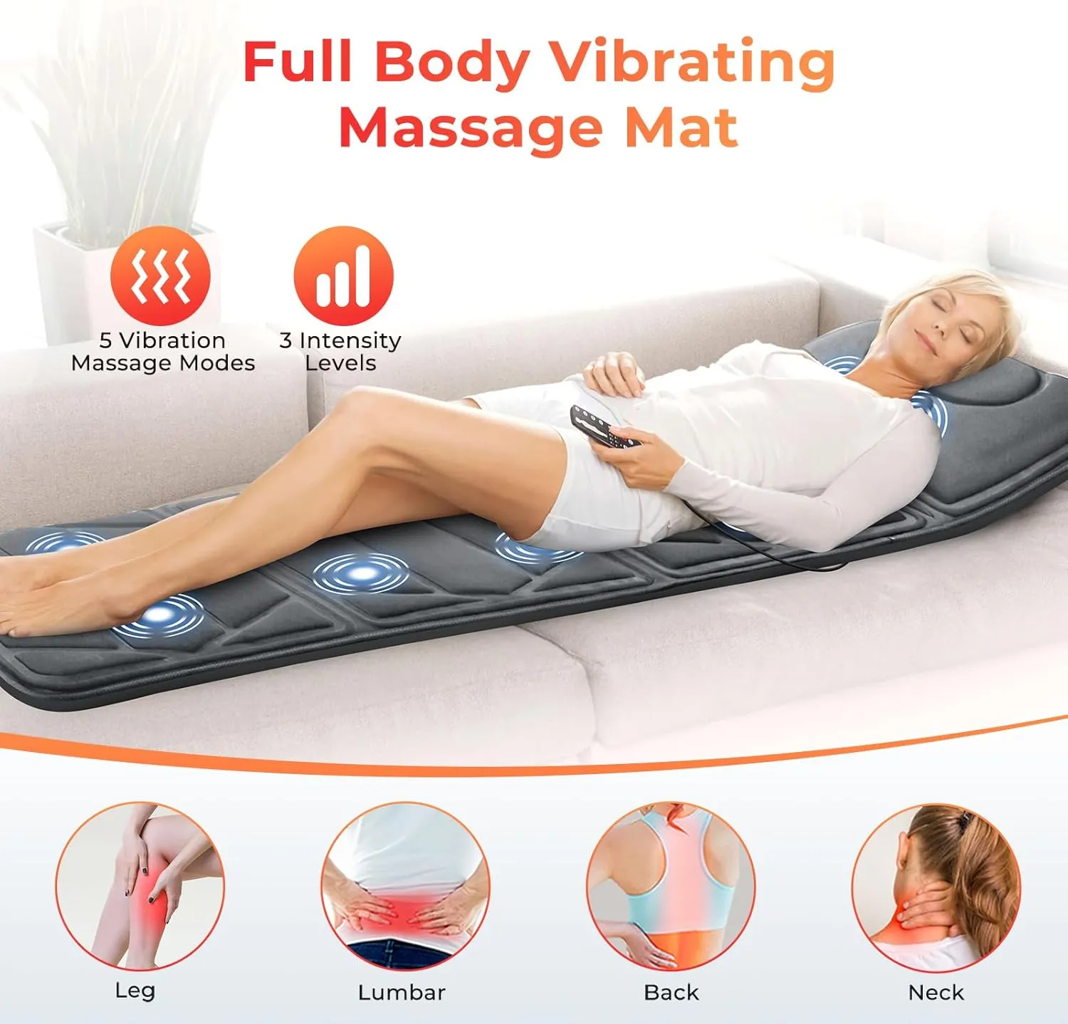 Massager Pad, Massage Mat with 10 Vibrating Motors for Pain Relief, Back Massager with Heat, Full Body Massage for Back, Lumbar,Leg, Gifts for Men Women, Long 67"