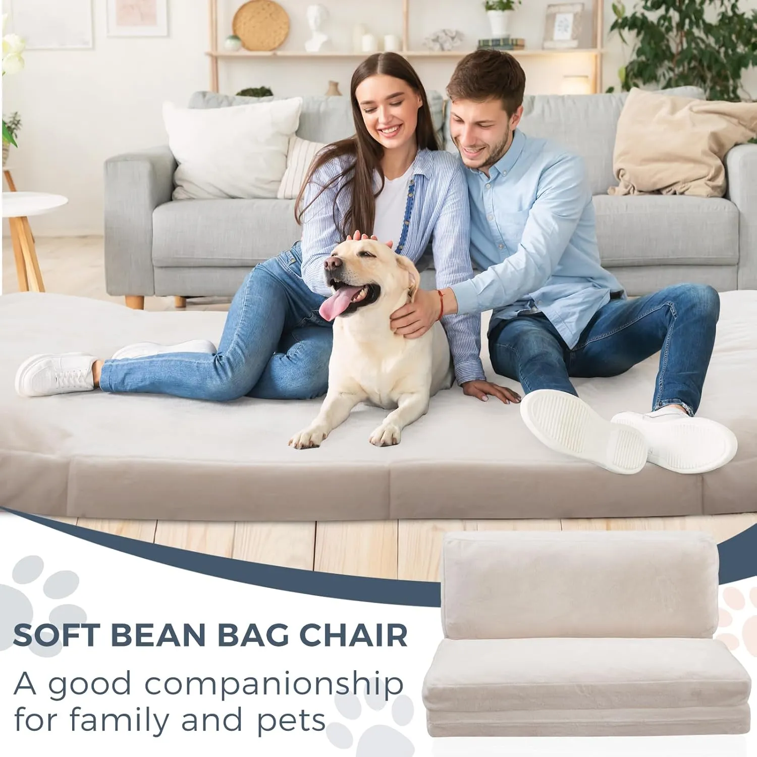 MAXYOYO Bean Bag Bed Folding Sofa Bed Floor Mattress for Adults, Extra Thick and Long Floor Sofa with Faux Fur Washable Cover, Single Floor Couch Bed for Bedroom Living Room, Cream White, 30x95 Inch