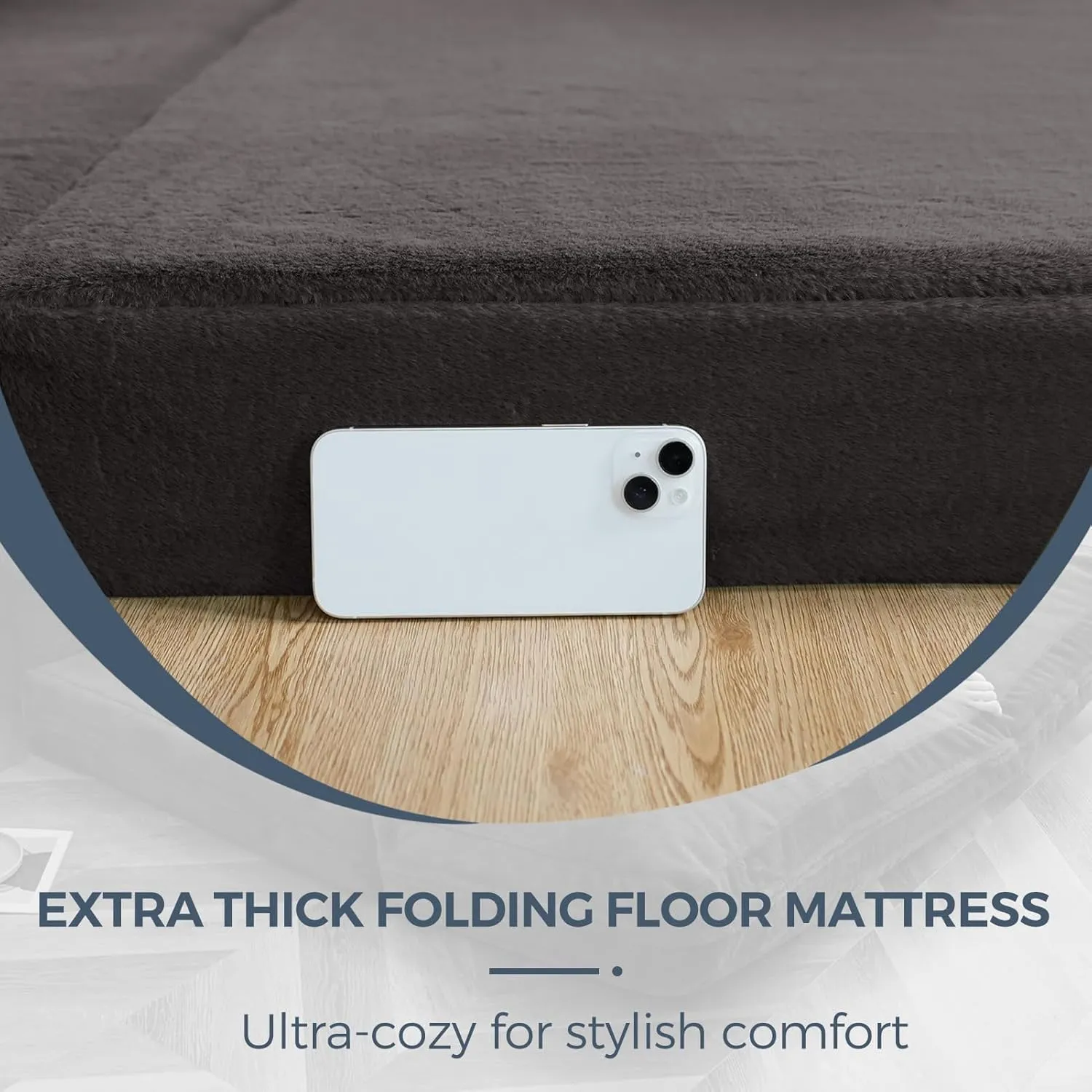 MAXYOYO Bean Bag Bed Folding Sofa Bed Floor Mattress for Adults, Extra Thick and Long Floor Sofa with Faux Fur Washable Cover,Full Floor Couch Bed for Bedroom Living Room, Dark Grey, 54x95 Inch