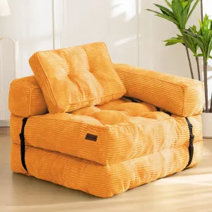 MAXYOYO Folding Sofa Bed, L-Shaped Convertible Sofa Bed with Armrest Foldable Sleeper with Pillow, Portable Fold Out Chair Bed Comfy Floor Sofa Lounge for Living Room Bedroom, Orange
