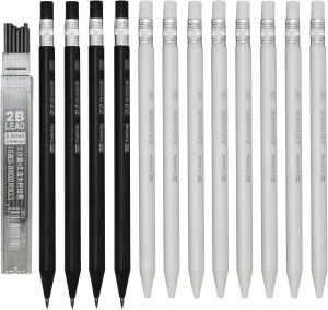 Maydahui 48 PCS Triangular Pole Mechanical Pencil with Sharpener Novelty Non Sharpening Automatic Pencil with 48 PCS 2B Lead Refills 2.0 mm Plastic for School Writing Drawing
