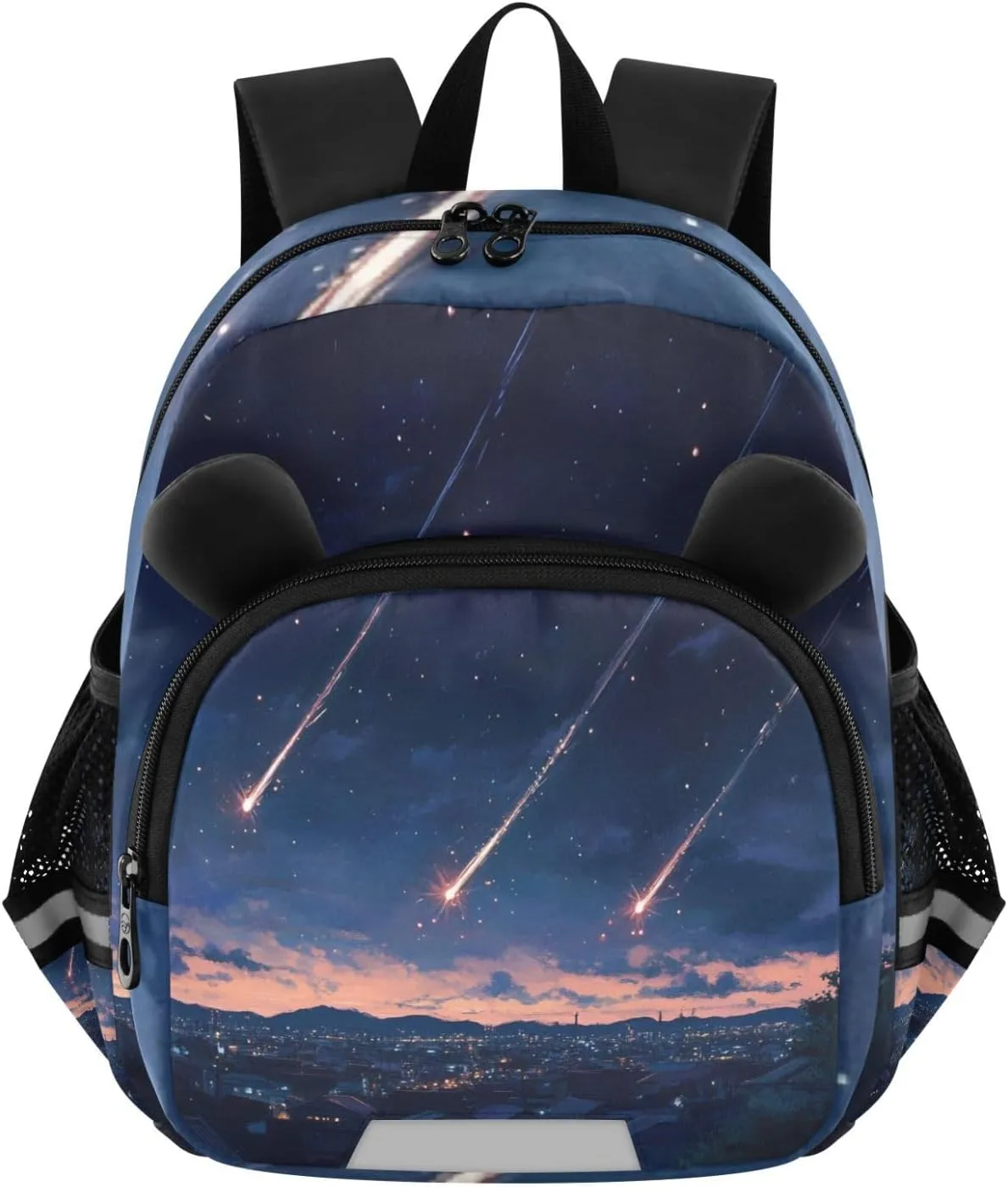 MCHIVER City Meteor Shower Blue Toddler Backpack for Boys Girls 3-6 Preschool Lightweight Kids Backpack with Reflective Strips and Bag Leash for Kindergarten Travel Daycare