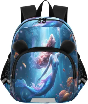MCHIVER Coral Reef Mermaid Toddler Backpack for Boys Girls 3-6 Preschool Lightweight Kids Backpack with Reflective Strips and Bag Leash for Travel Daycare Kindergarten