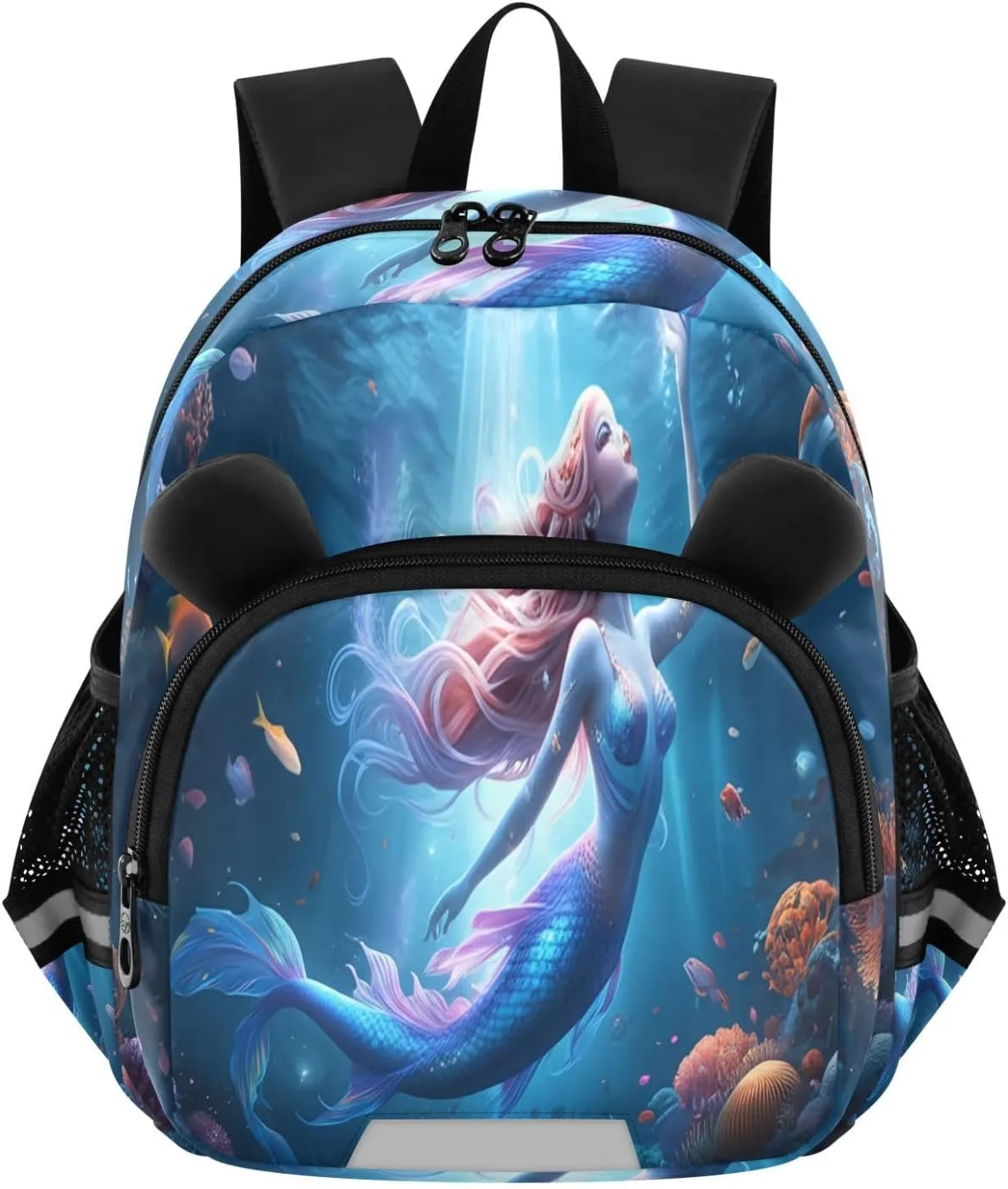 MCHIVER Coral Reef Mermaid Toddler Backpack for Boys Girls 3-6 Preschool Lightweight Kids Backpack with Reflective Strips and Bag Leash for Travel Daycare Kindergarten