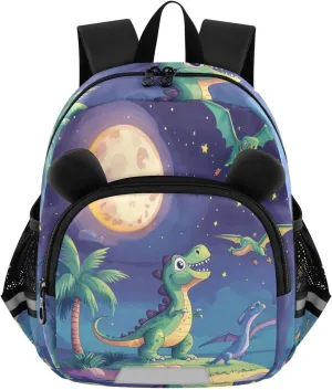 MCHIVER Dinosaur Pterosaur Island Blue Toddler Backpack for Boys Girls 3-6 Preschool Lightweight Kids Backpack with Reflective Strips and Bag Leash for Kindergarten Travel Daycare