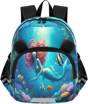 MCHIVER Fish Coral Reef Blue Toddler Backpack for Boys Girls 3-6 Preschool Lightweight Kids Backpack with Reflective Strips and Bag Leash for Daycare Kindergarten Travel
