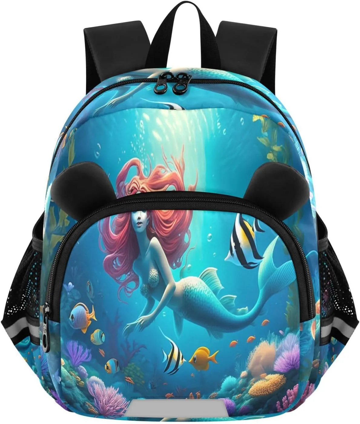 MCHIVER Fish Coral Reef Blue Toddler Backpack for Boys Girls 3-6 Preschool Lightweight Kids Backpack with Reflective Strips and Bag Leash for Daycare Kindergarten Travel