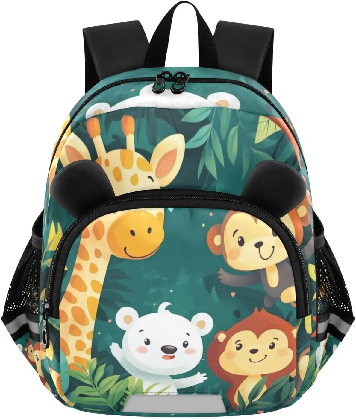 MCHIVER Giraffe Monkey Bear Leaves Toddler Backpack for Boys Girls 3-6 Preschool Lightweight Kids Backpack with Reflective Strips and Bag Leash for Travel Kindergarten Daycare