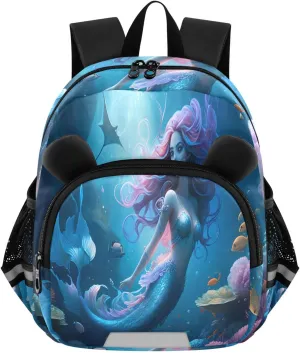 MCHIVER Mermaid Coral Reef Teal Toddler Backpack for Boys Girls 3-6 Preschool Lightweight Kids Backpack with Reflective Strips and Bag Leash for Travel Daycare Kindergarten