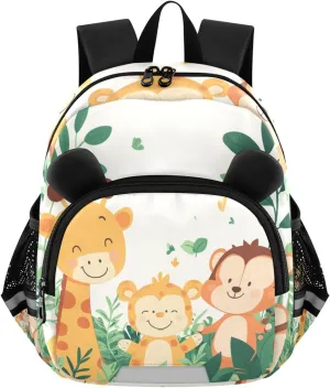 MCHIVER Monkey Jungle Foliage White Toddler Backpack for Boys Girls 3-6 Preschool Lightweight Kids Backpack with Reflective Strips and Bag Leash for Travel Kindergarten Daycare