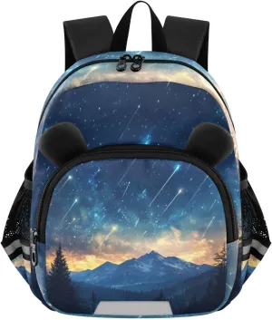 MCHIVER Mountain Meteor Shower Toddler Backpack for Boys Girls 3-6 Preschool Lightweight Kids Backpack with Reflective Strips and Bag Leash for Travel Kindergarten Daycare